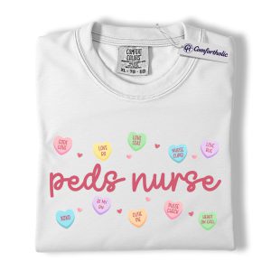 Alternative view of Peds Nurse Valentine Shirt, Cute Candy Heart Nursing Graphic Tee, Pediatric Nurse Aesthetic T-Shirt, Valentine Gift for Healthcare Workers, Comfort Colors Shirt