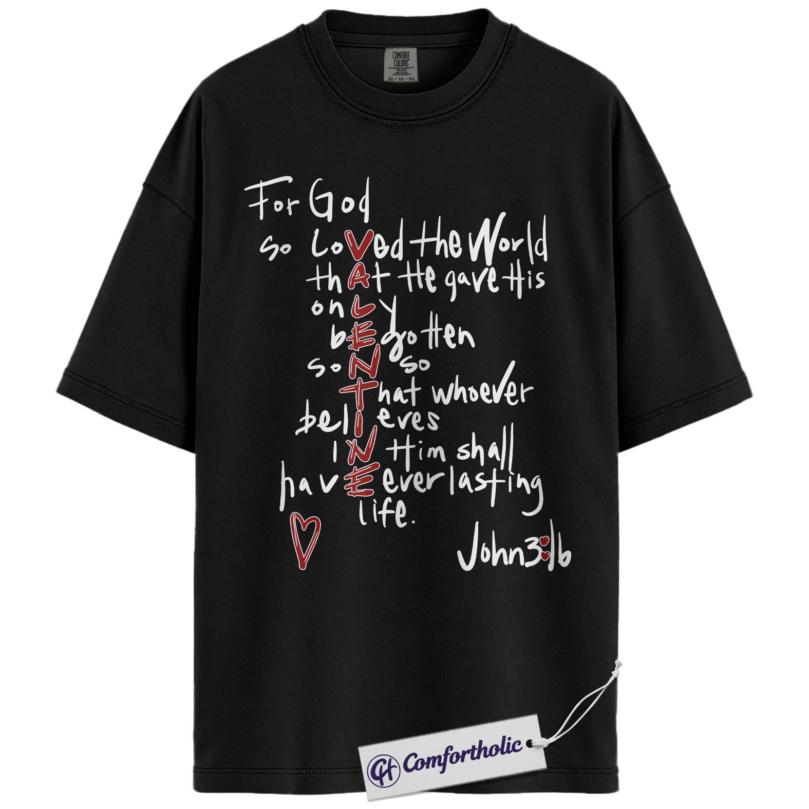 John 3:16 Valentine Shirt, Cute Bible Verse Christian Graphic Tee, Faith-Based Love T-Shirt, Religious Valentine Gift, Comfort Colors Shirt - Image 3