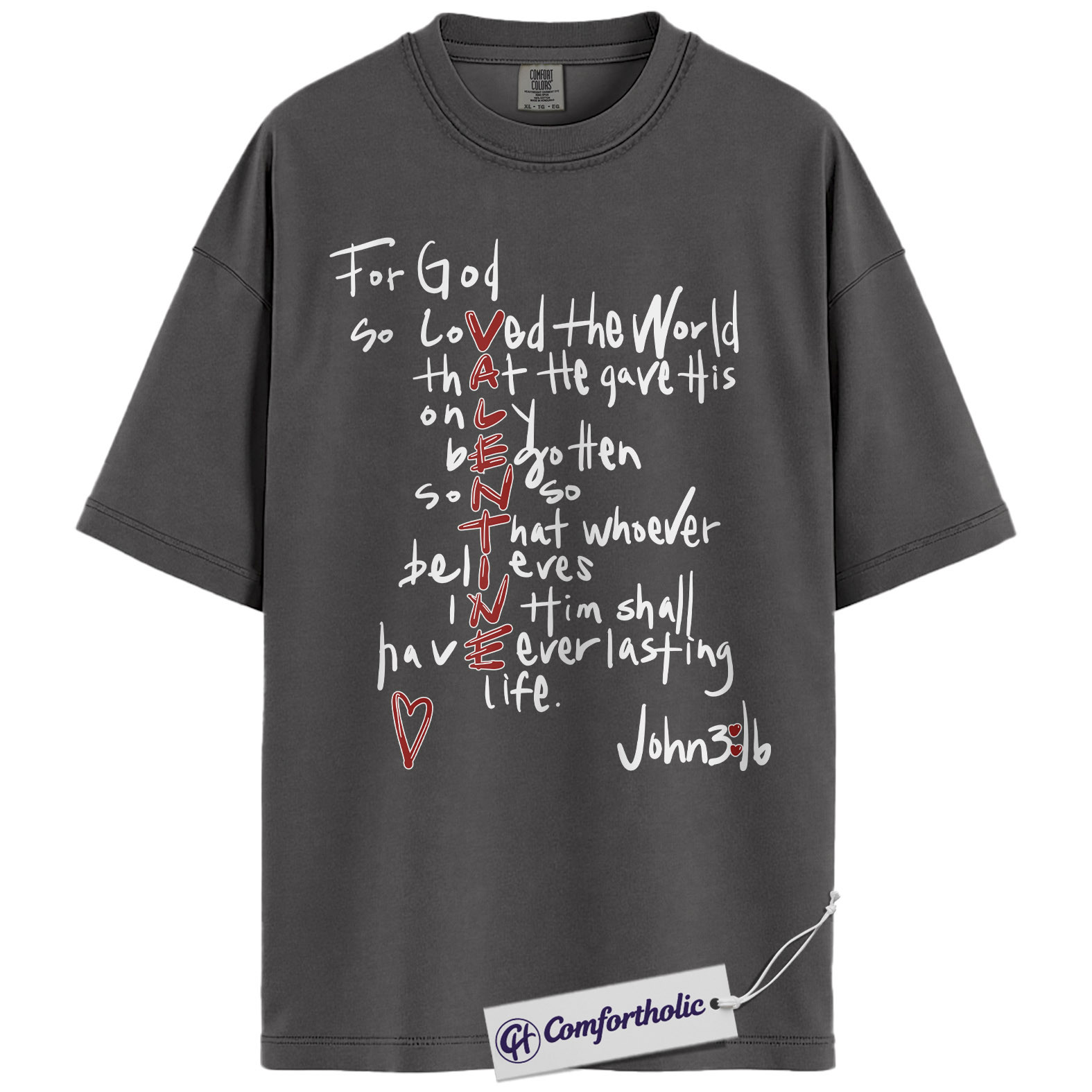John 3:16 Valentine Shirt, Cute Bible Verse Christian Graphic Tee, Faith-Based Love T-Shirt, Religious Valentine Gift, Comfort Colors Shirt - Image 4