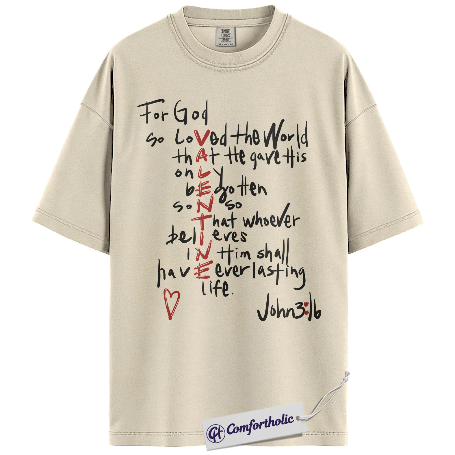 John 3:16 Valentine Shirt, Cute Bible Verse Christian Graphic Tee, Faith-Based Love T-Shirt, Religious Valentine Gift, Comfort Colors Shirt - Image 5