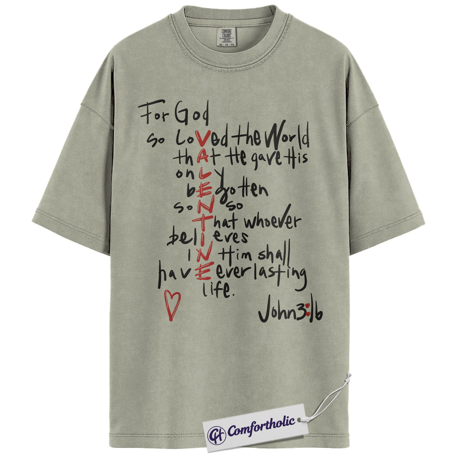 John 3:16 Valentine Shirt, Cute Bible Verse Christian Graphic Tee, Faith-Based Love T-Shirt, Religious Valentine Gift, Comfort Colors Shirt - Image 7