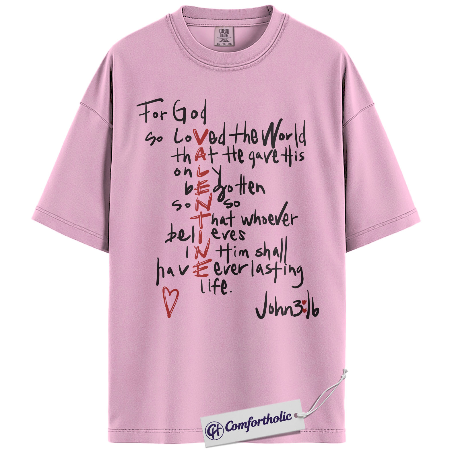 John 3:16 Valentine Shirt, Cute Bible Verse Christian Graphic Tee, Faith-Based Love T-Shirt, Religious Valentine Gift, Comfort Colors Shirt