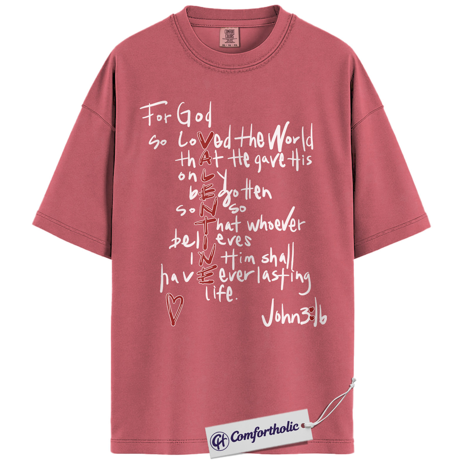 John 3:16 Valentine Shirt, Cute Bible Verse Christian Graphic Tee, Faith-Based Love T-Shirt, Religious Valentine Gift, Comfort Colors Shirt - Image 9