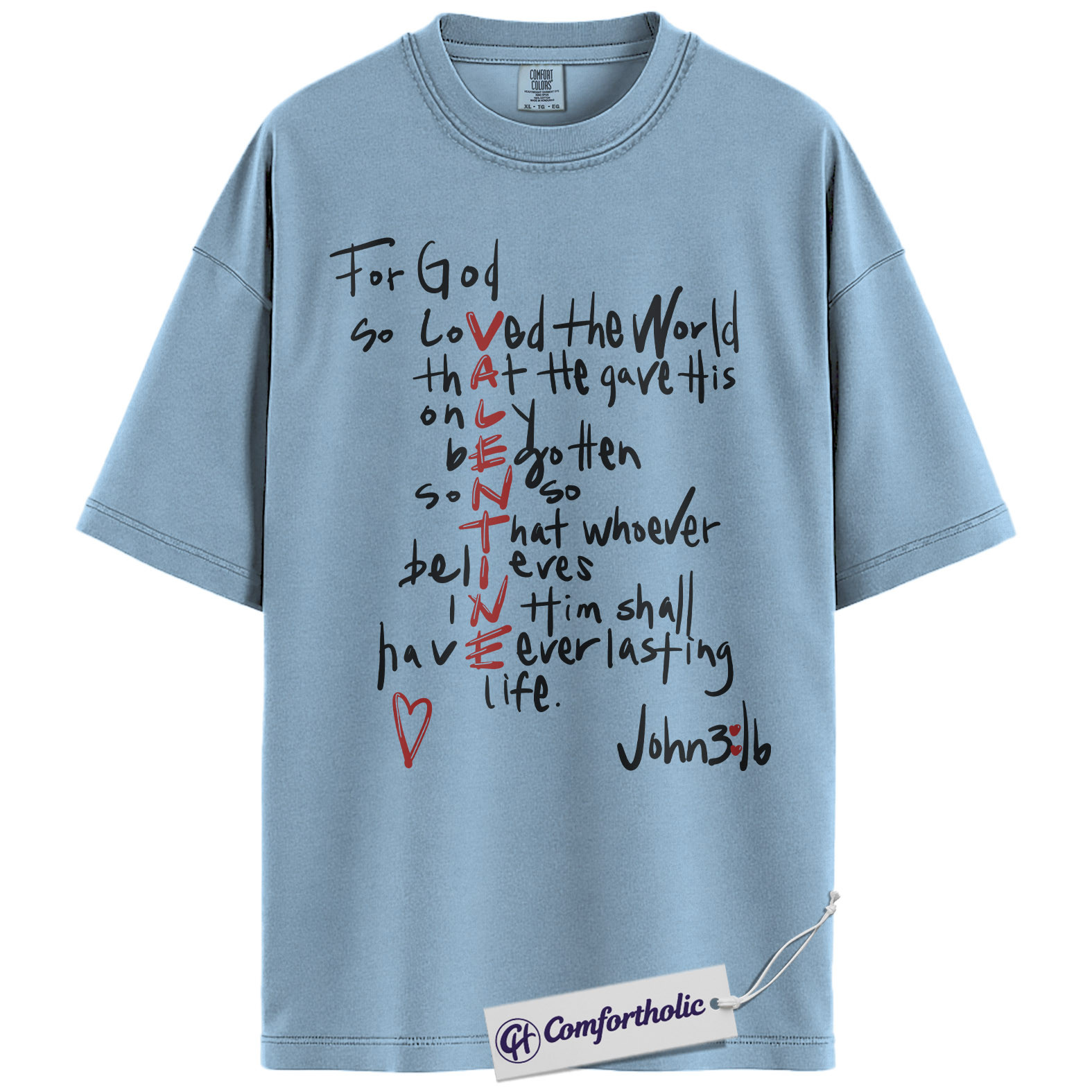 John 3:16 Valentine Shirt, Cute Bible Verse Christian Graphic Tee, Faith-Based Love T-Shirt, Religious Valentine Gift, Comfort Colors Shirt - Image 14