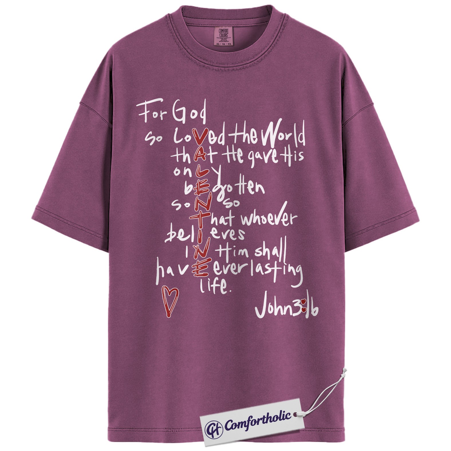 John 3:16 Valentine Shirt, Cute Bible Verse Christian Graphic Tee, Faith-Based Love T-Shirt, Religious Valentine Gift, Comfort Colors Shirt - Image 15