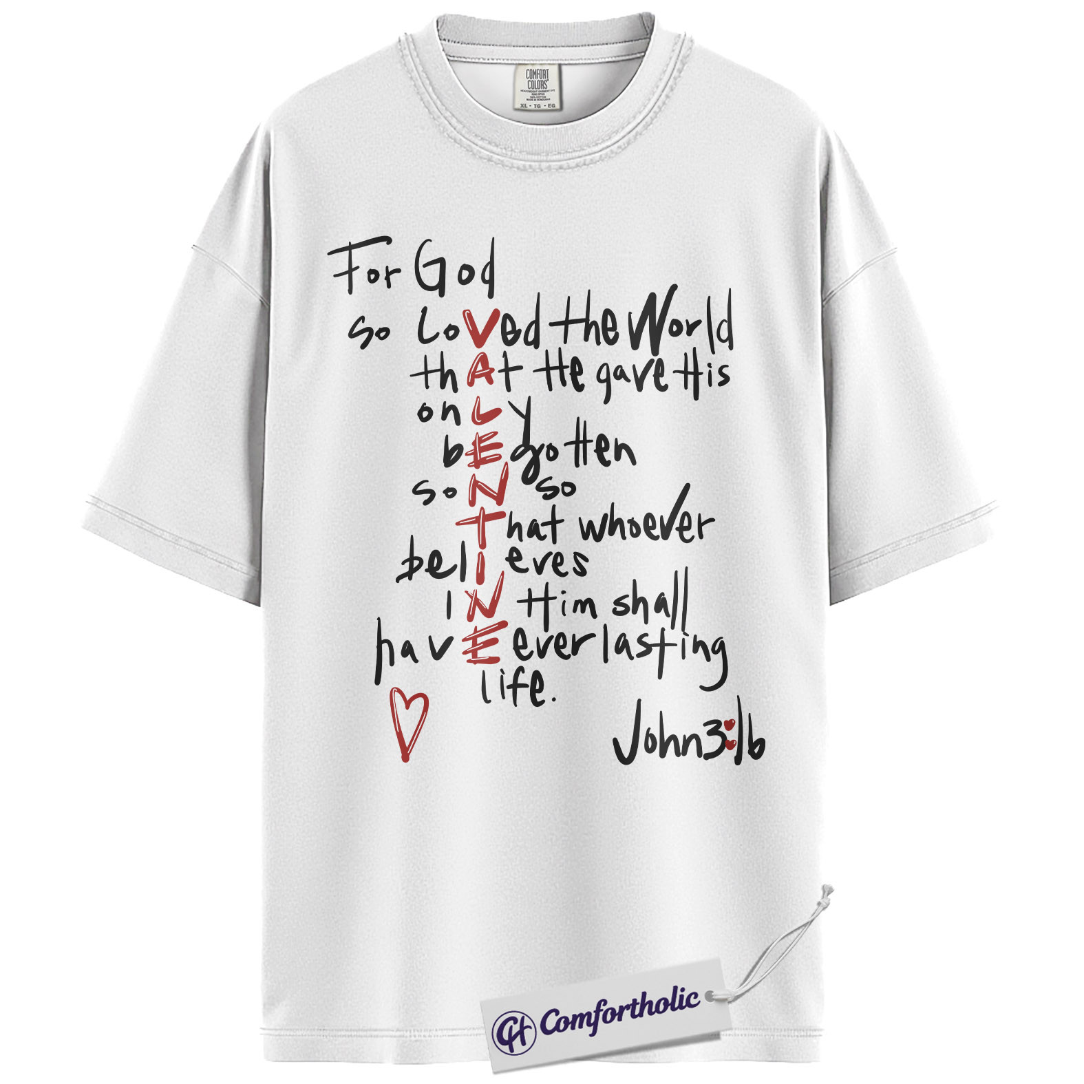 John 3:16 Valentine Shirt, Cute Bible Verse Christian Graphic Tee, Faith-Based Love T-Shirt, Religious Valentine Gift, Comfort Colors Shirt - Image 2
