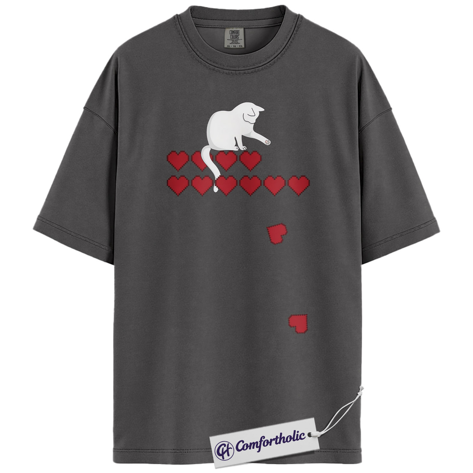 Pixel Heart Cat Shirt, Cute Gamer Cat Graphic Tee, Retro Valentine T-Shirt, Funny Cat Lover Gift, Comfort Colors Shirt - Image 3