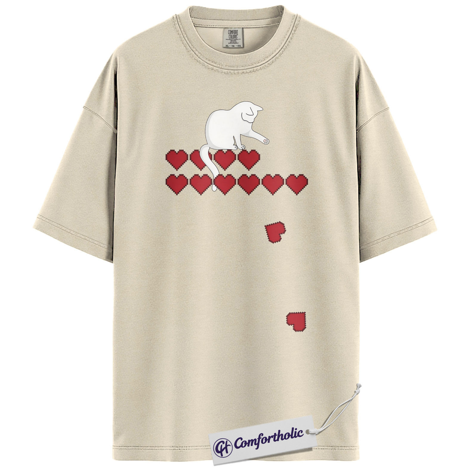 Pixel Heart Cat Shirt, Cute Gamer Cat Graphic Tee, Retro Valentine T-Shirt, Funny Cat Lover Gift, Comfort Colors Shirt - Image 4