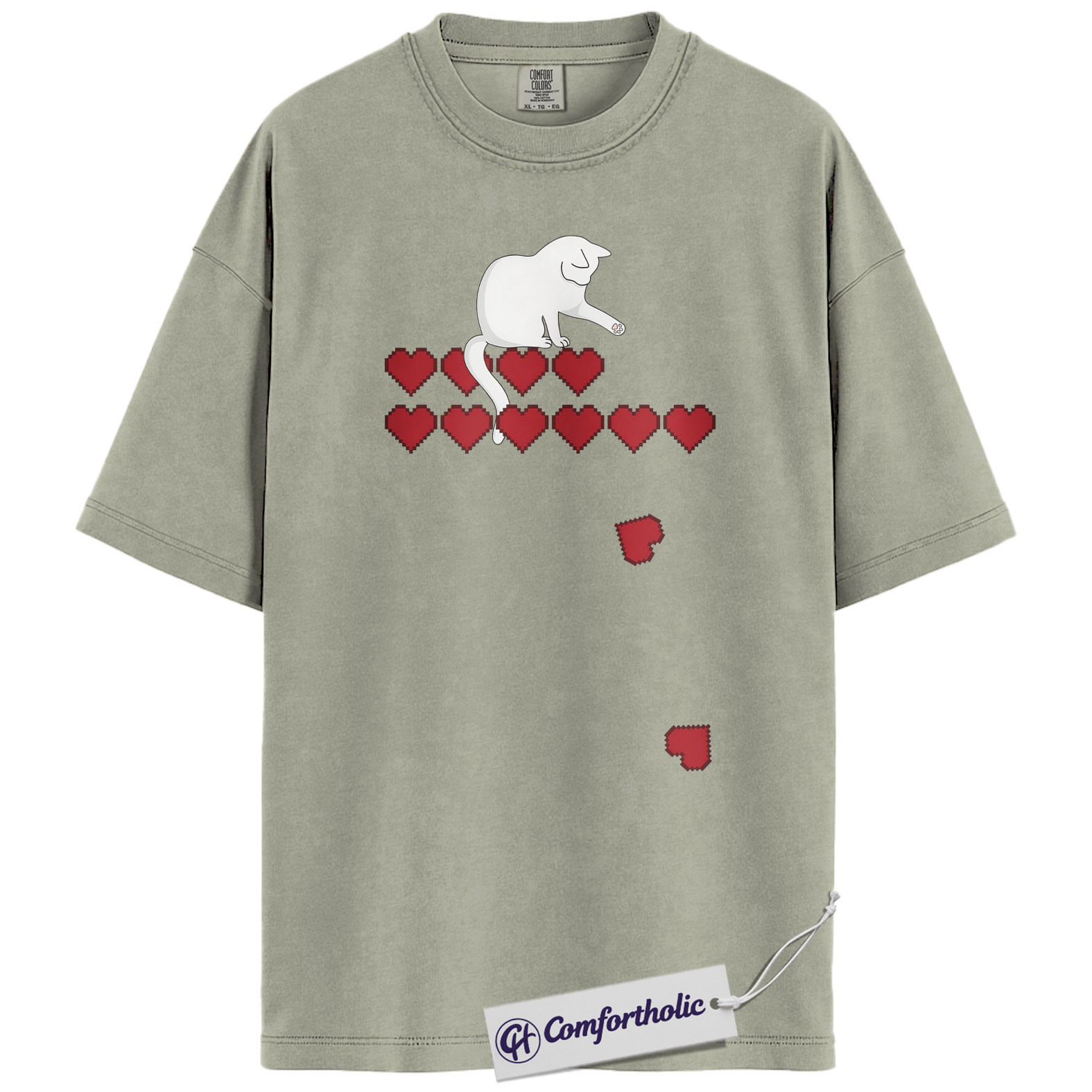 Pixel Heart Cat Shirt, Cute Gamer Cat Graphic Tee, Retro Valentine T-Shirt, Funny Cat Lover Gift, Comfort Colors Shirt - Image 6