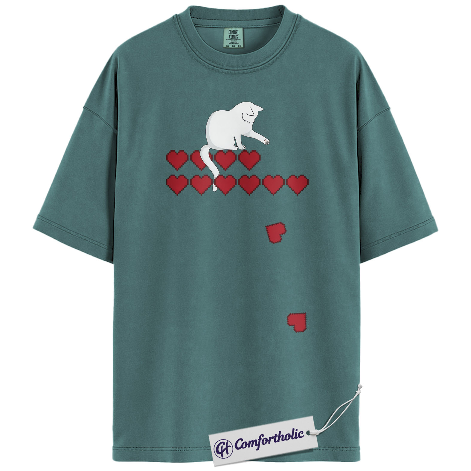 Pixel Heart Cat Shirt, Cute Gamer Cat Graphic Tee, Retro Valentine T-Shirt, Funny Cat Lover Gift, Comfort Colors Shirt - Image 11