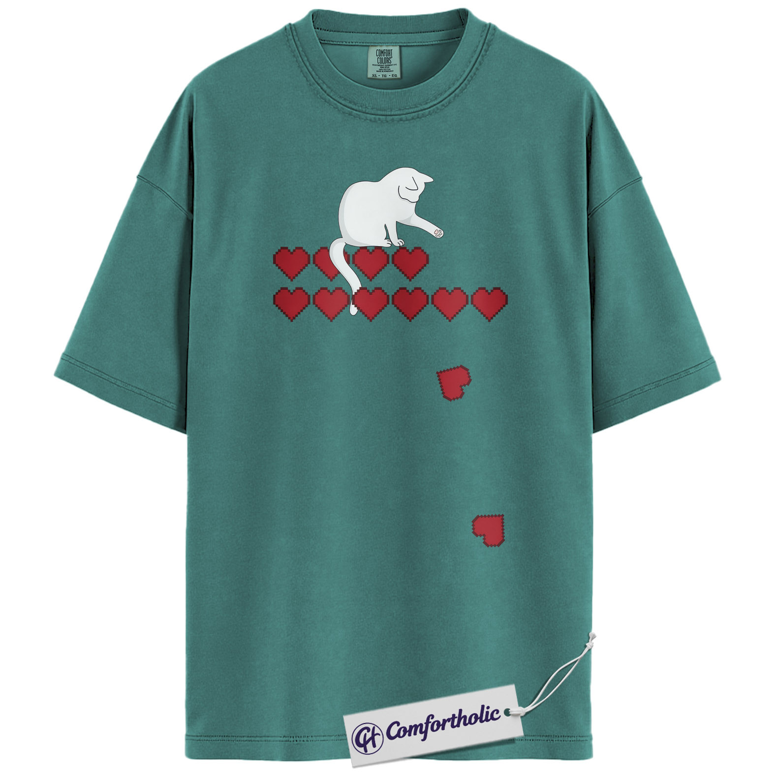 Pixel Heart Cat Shirt, Cute Gamer Cat Graphic Tee, Retro Valentine T-Shirt, Funny Cat Lover Gift, Comfort Colors Shirt - Image 13