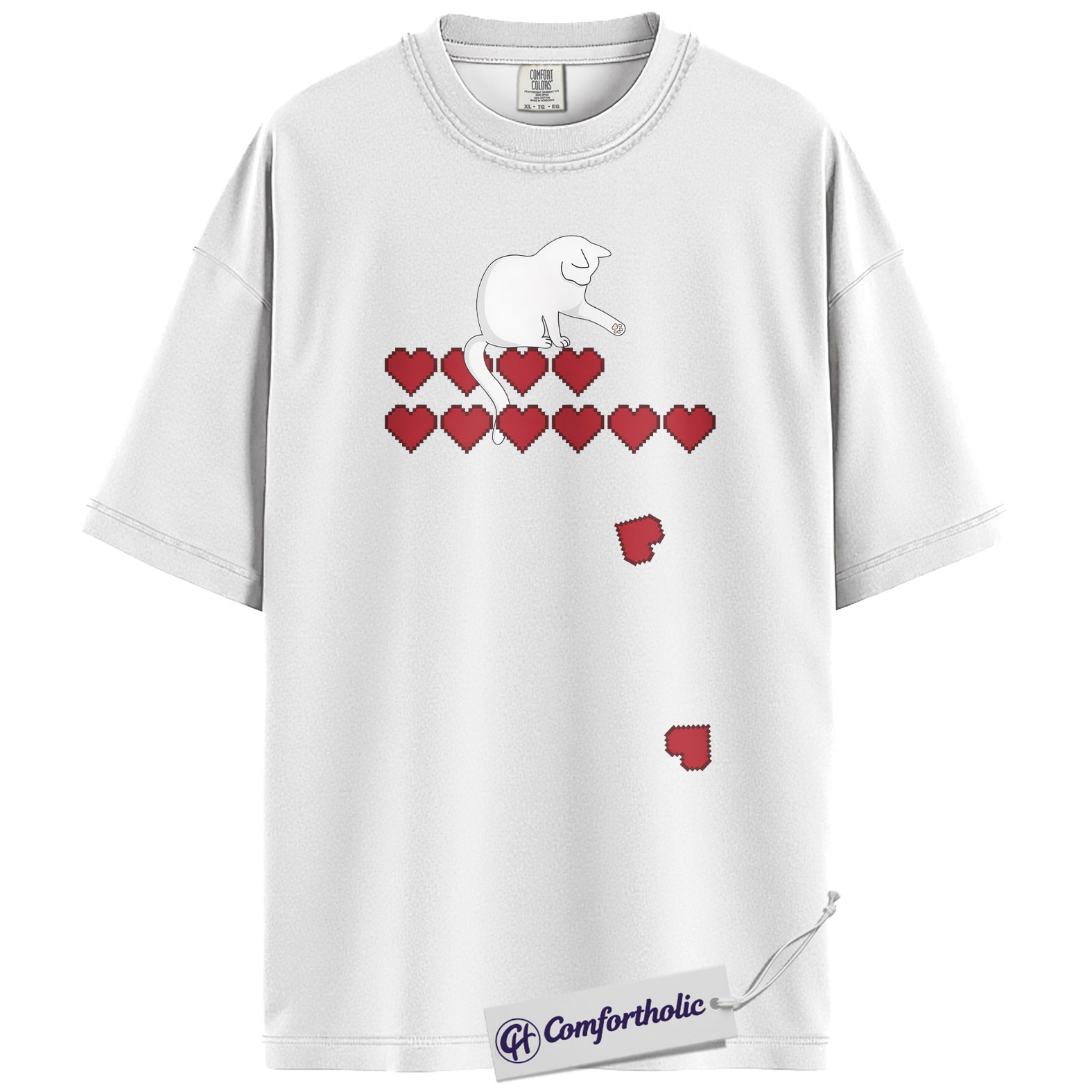 Pixel Heart Cat Shirt, Cute Gamer Cat Graphic Tee, Retro Valentine T-Shirt, Funny Cat Lover Gift, Comfort Colors Shirt - Image 2
