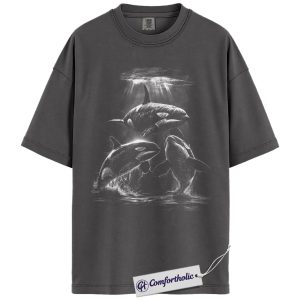 Orca Shirt, Killer Whale Graphic Tee, Ocean Animal Art T-Shirt, Dark Aesthetic Wildlife Gift, Comfort Colors Shirt