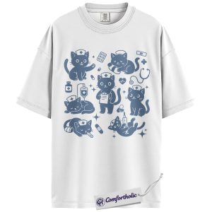 Alternative view of Nurse Cat Shirt, Cute Medical Cat Graphic Tee, Registered Nurse T-Shirt, Gift for Nurses, Comfort Colors Shirt