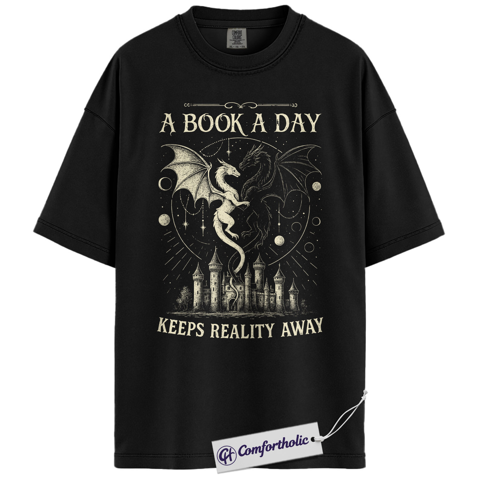 A Book a Day Shirt, Fantasy Dragon Bookish T-Shirt, Dark Reader Aesthetic Tee, Gift for Book Lovers, Comfort Colors Shirt