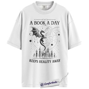 Alternative view of A Book a Day Shirt, Fantasy Dragon Bookish T-Shirt, Dark Reader Aesthetic Tee, Gift for Book Lovers, Comfort Colors Shirt