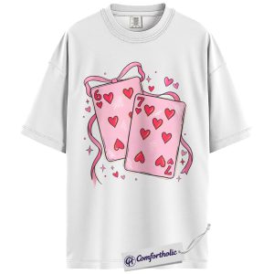 Alternative view of Valentine Heart Card Shirt, Playing Card Love Graphic T-Shirt, Cute Pink Aesthetic Tee, Romantic Valentine Gift for Her, Comfort Colors Shirt