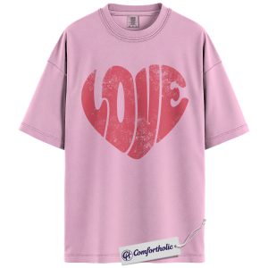 Love Heart Shirt, Vintage LOVE Graphic Tee, Romantic Aesthetic T-Shirt, Valentine’s Day Gift for Her, Comfort Colors Shirt