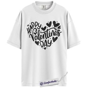 Alternative view of Happy Valentine’s Day Shirt, Cute Valentine Typography Graphic Tee, Heart Lettering T-Shirt, Valentine’s Day Outfit & Gift for Women, Comfort Colors Shirt