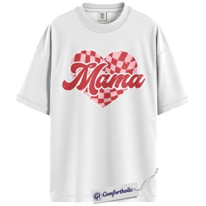 Alternative view of Mama Valentine Shirt, Retro Checkered Heart Graphic Tee, Cute Mom Life T-Shirt, Sweet Valentine’s Day Gift for Moms, Comfort Colors Shirt