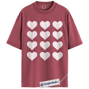 Heart Pattern Shirt, Valentine Heart Graphic Tee, Minimalist Heart T-Shirt, Cute Valentine's Day Outfit & Gift for Women, Comfort Colors Shirt