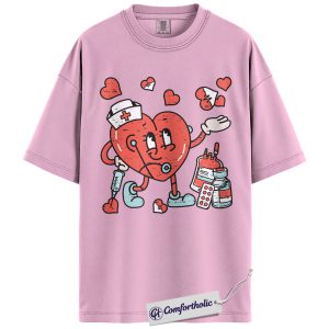 Nurse Valentine Heart Shirt, Cute Medical Worker Cartoon Graphic Tee, Nursing Student Love T-Shirt, Sweet Gift for Nurses, Comfort Colors Shirt