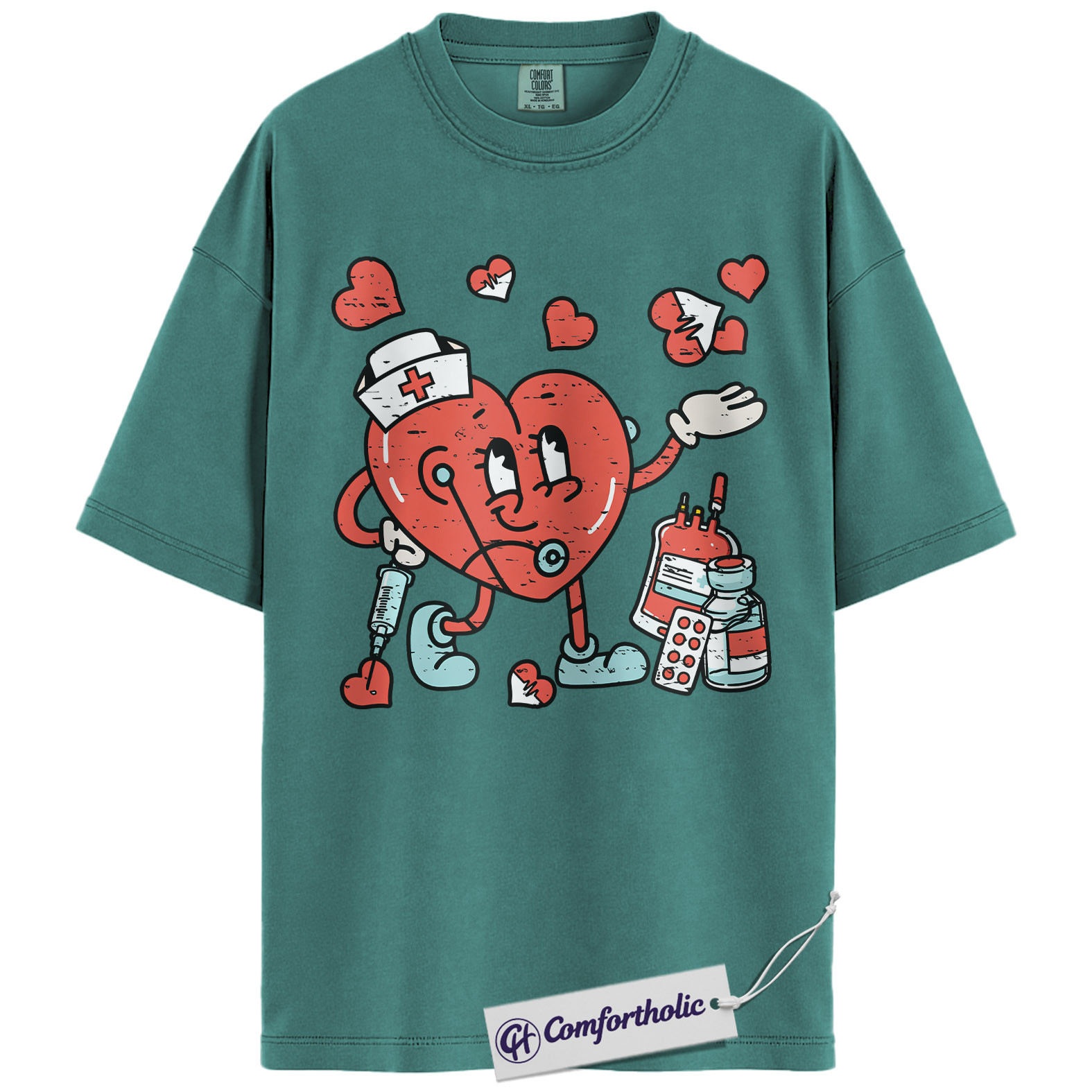 Nurse Valentine Heart Shirt, Cute Medical Worker Cartoon Graphic Tee, Nursing Student Love T-Shirt, Sweet Gift for Nurses, Comfort Colors Shirt - Image 13