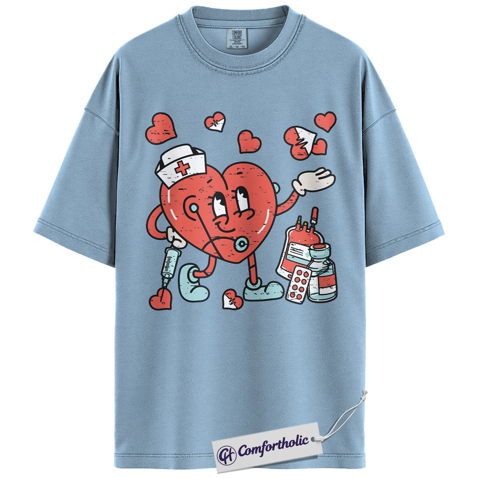Nurse Valentine Heart Shirt, Cute Medical Worker Cartoon Graphic Tee, Nursing Student Love T-Shirt, Sweet Gift for Nurses, Comfort Colors Shirt - Image 14