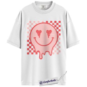 Alternative view of Smiley Heart Shirt, Valentine Smiley Graphic Tee, Cute Retro Aesthetic T-Shirt, Valentine’s Day Outfit & Gift for Women, Comfort Colors Shirt