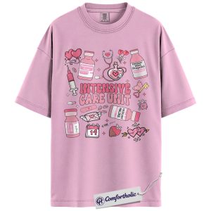 ICU Valentine Nurse Shirt, Cute Medical Doodle Graphic Tee, Critical Care & Healthcare Worker Love T-Shirt, Sweet Gift for ICU Nurses, Comfort Colors Shirt