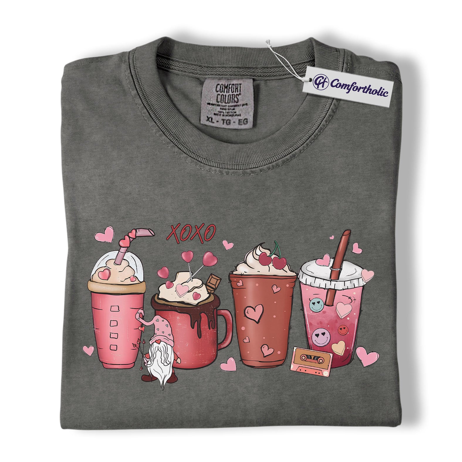 Valentine Coffee Drinks Shirt, Cute XOXO Latte Lover Graphic Tee, Aesthetic Pink Beverage T-Shirt, Sweet Valentine Gift for Coffee Lovers, Comfort Colors Shirt - Image 4