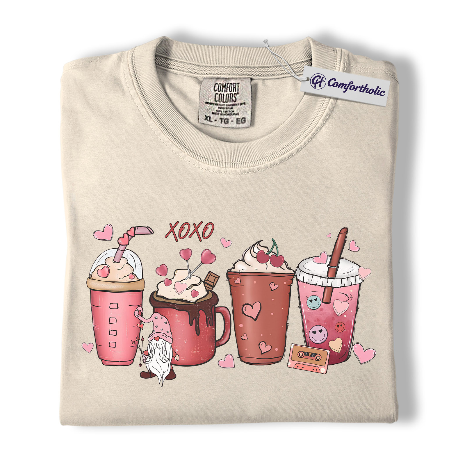 Valentine Coffee Drinks Shirt, Cute XOXO Latte Lover Graphic Tee, Aesthetic Pink Beverage T-Shirt, Sweet Valentine Gift for Coffee Lovers, Comfort Colors Shirt - Image 5