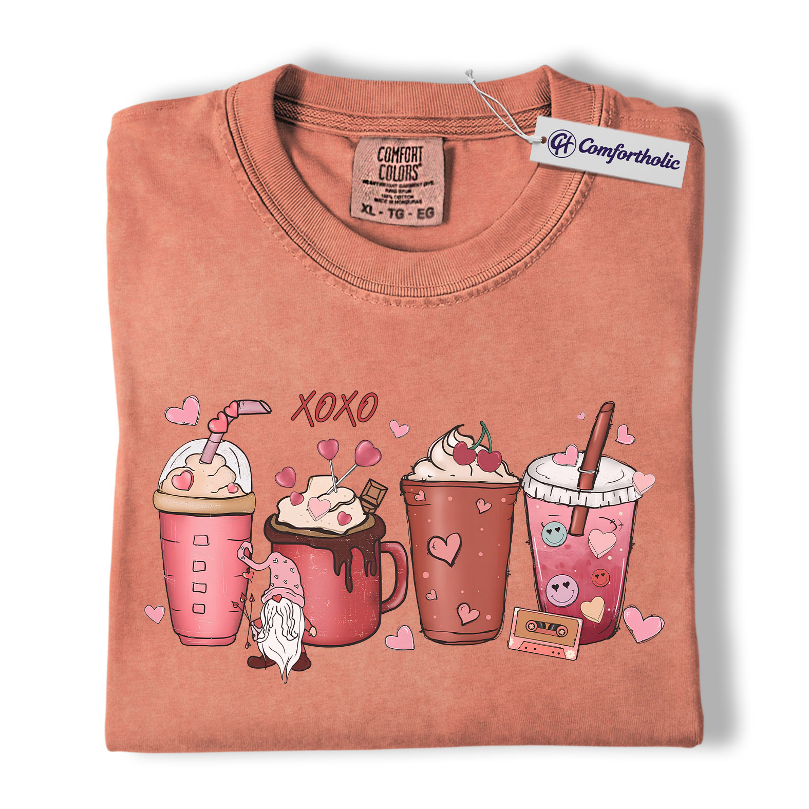 Valentine Coffee Drinks Shirt, Cute XOXO Latte Lover Graphic Tee, Aesthetic Pink Beverage T-Shirt, Sweet Valentine Gift for Coffee Lovers, Comfort Colors Shirt - Image 8