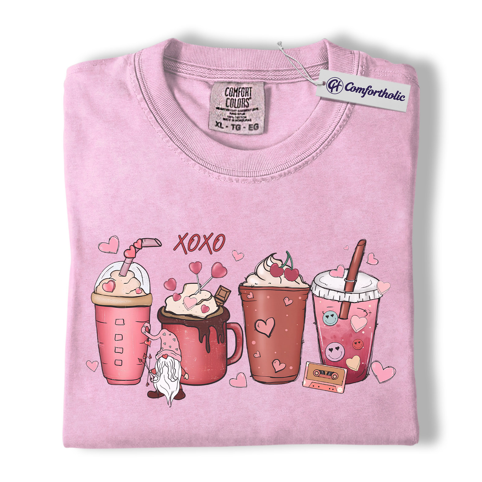 Valentine Coffee Drinks Shirt, Cute XOXO Latte Lover Graphic Tee, Aesthetic Pink Beverage T-Shirt, Sweet Valentine Gift for Coffee Lovers, Comfort Colors Shirt