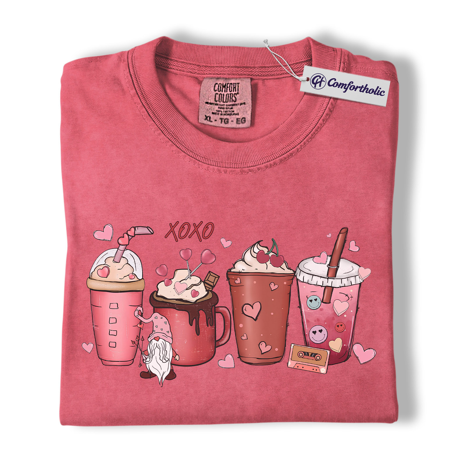 Valentine Coffee Drinks Shirt, Cute XOXO Latte Lover Graphic Tee, Aesthetic Pink Beverage T-Shirt, Sweet Valentine Gift for Coffee Lovers, Comfort Colors Shirt - Image 9