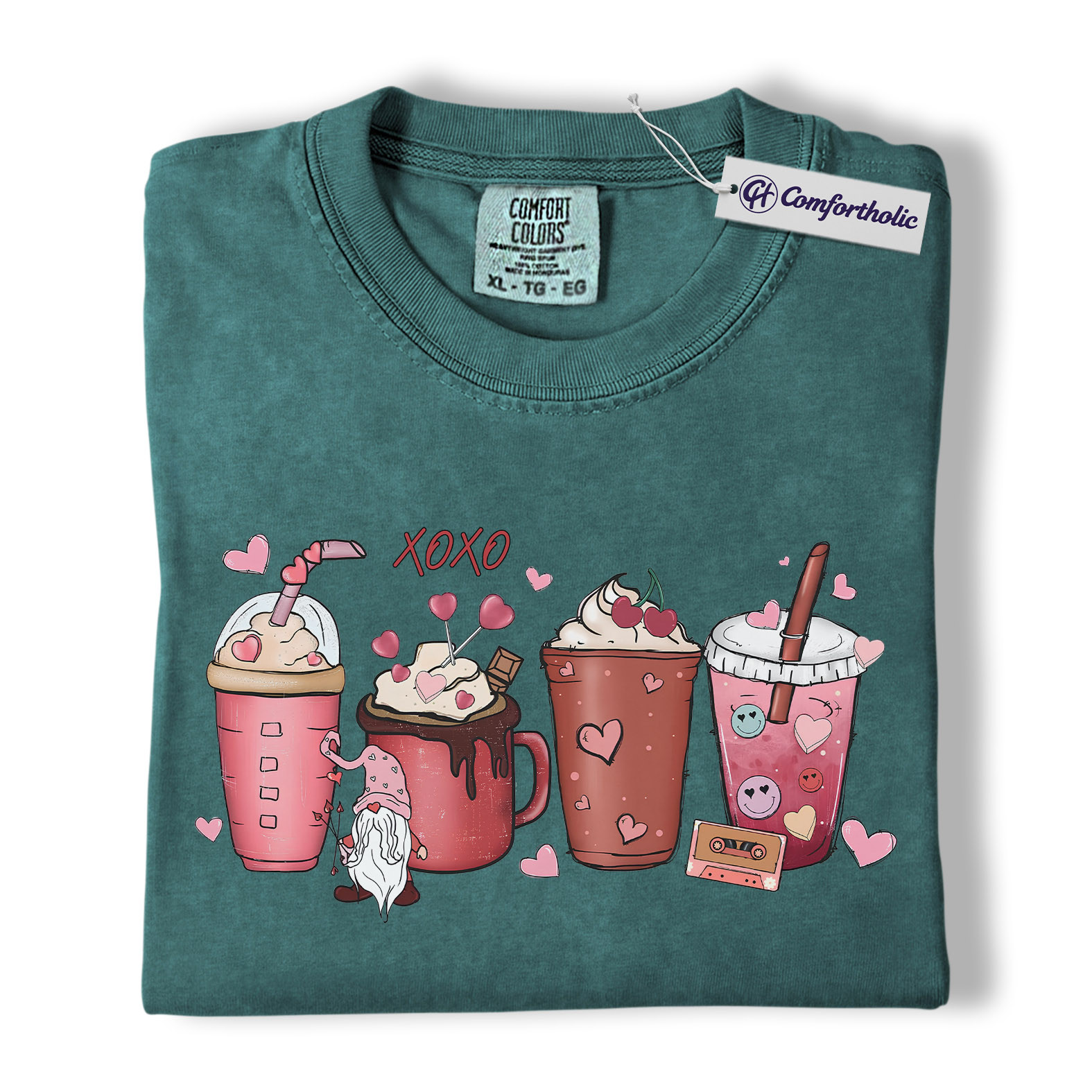 Valentine Coffee Drinks Shirt, Cute XOXO Latte Lover Graphic Tee, Aesthetic Pink Beverage T-Shirt, Sweet Valentine Gift for Coffee Lovers, Comfort Colors Shirt - Image 11