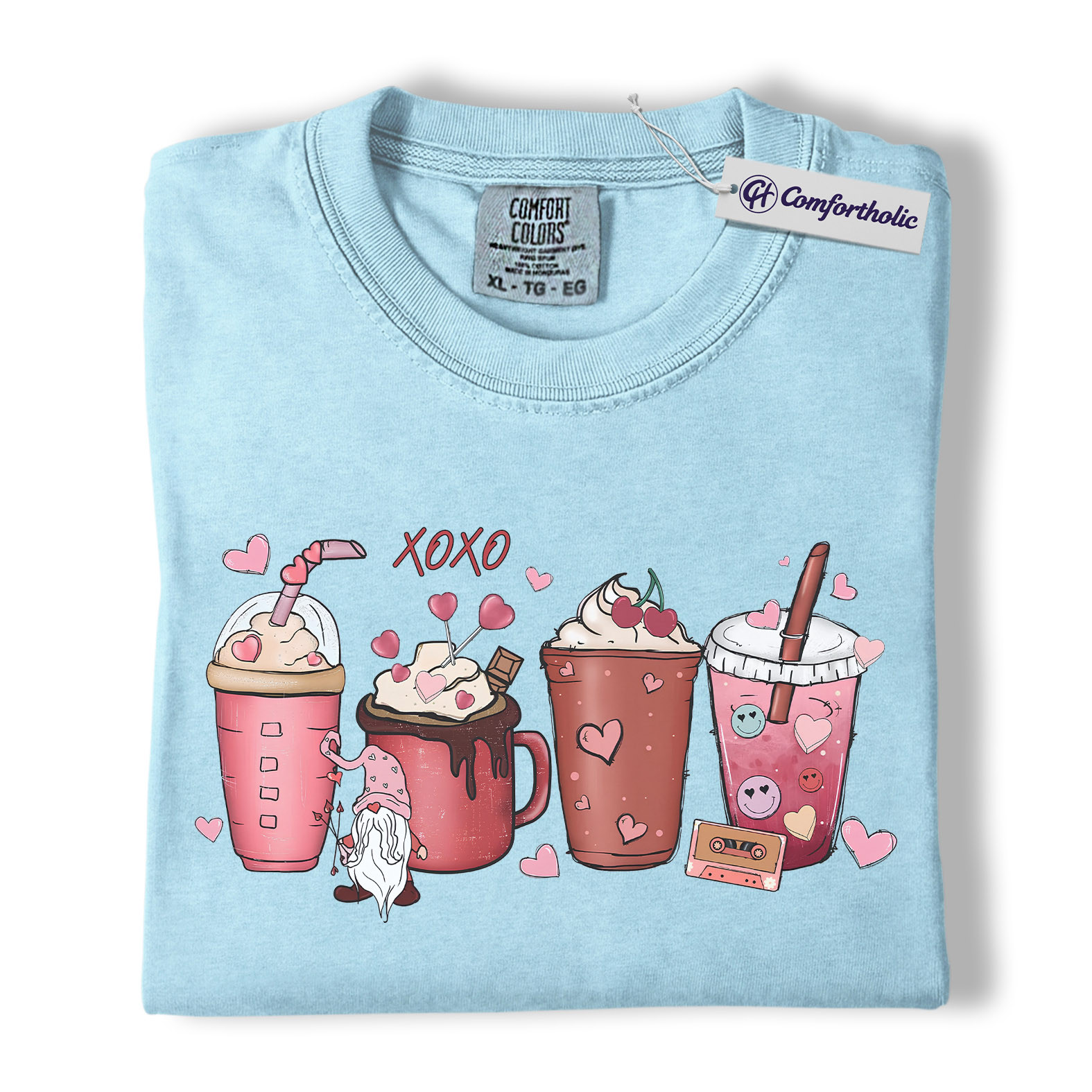 Valentine Coffee Drinks Shirt, Cute XOXO Latte Lover Graphic Tee, Aesthetic Pink Beverage T-Shirt, Sweet Valentine Gift for Coffee Lovers, Comfort Colors Shirt - Image 14