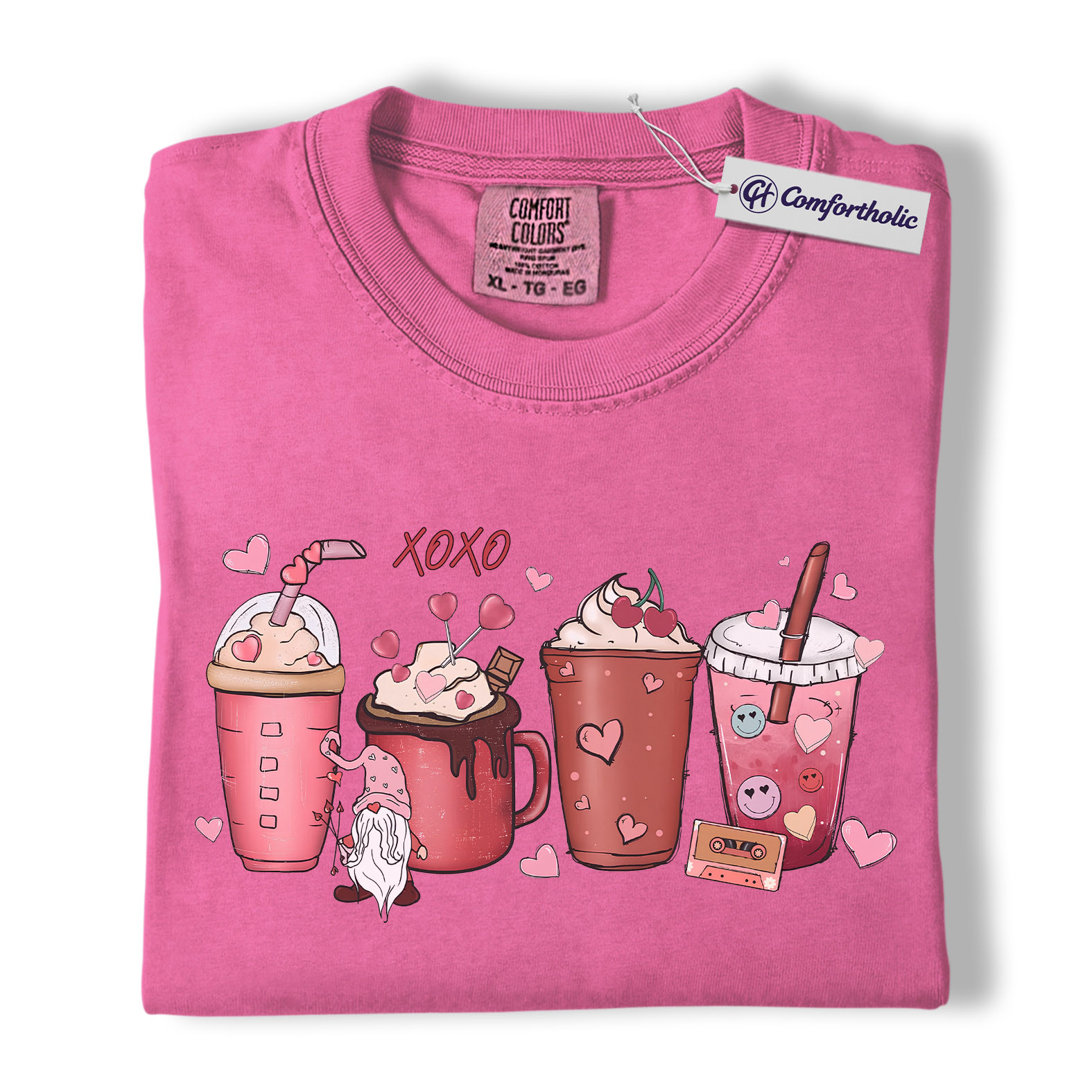 Valentine Coffee Drinks Shirt, Cute XOXO Latte Lover Graphic Tee, Aesthetic Pink Beverage T-Shirt, Sweet Valentine Gift for Coffee Lovers, Comfort Colors Shirt - Image 16