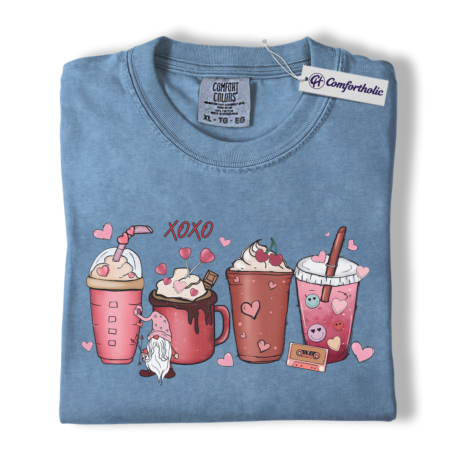 Valentine Coffee Drinks Shirt, Cute XOXO Latte Lover Graphic Tee, Aesthetic Pink Beverage T-Shirt, Sweet Valentine Gift for Coffee Lovers, Comfort Colors Shirt - Image 17