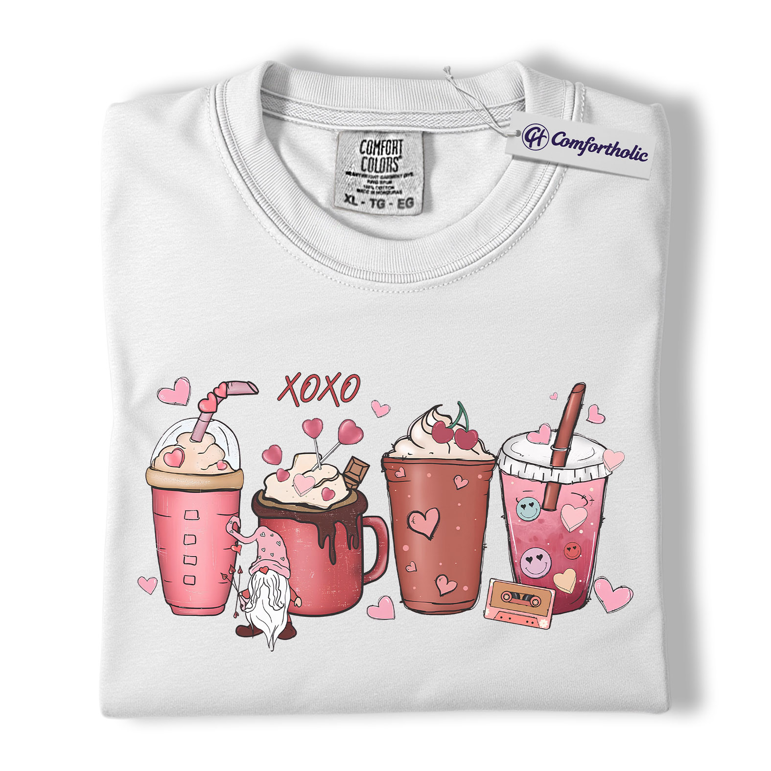 Valentine Coffee Drinks Shirt, Cute XOXO Latte Lover Graphic Tee, Aesthetic Pink Beverage T-Shirt, Sweet Valentine Gift for Coffee Lovers, Comfort Colors Shirt - Image 2