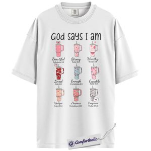 Alternative view of God Says I Am Valentine Shirt, Christian Love Affirmation T-Shirt, Bible Verse Faith-Based Graphic Tee, Valentine’s Day Gift for Christian Women, Comfort Colors Shirt