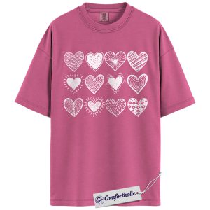 Heart Pattern Shirt, Valentine Heart Graphic Tee, Cute Hand Drawn Hearts T-Shirt, Valentine’s Day Outfit & Gift for Women, Comfort Colors Shirt