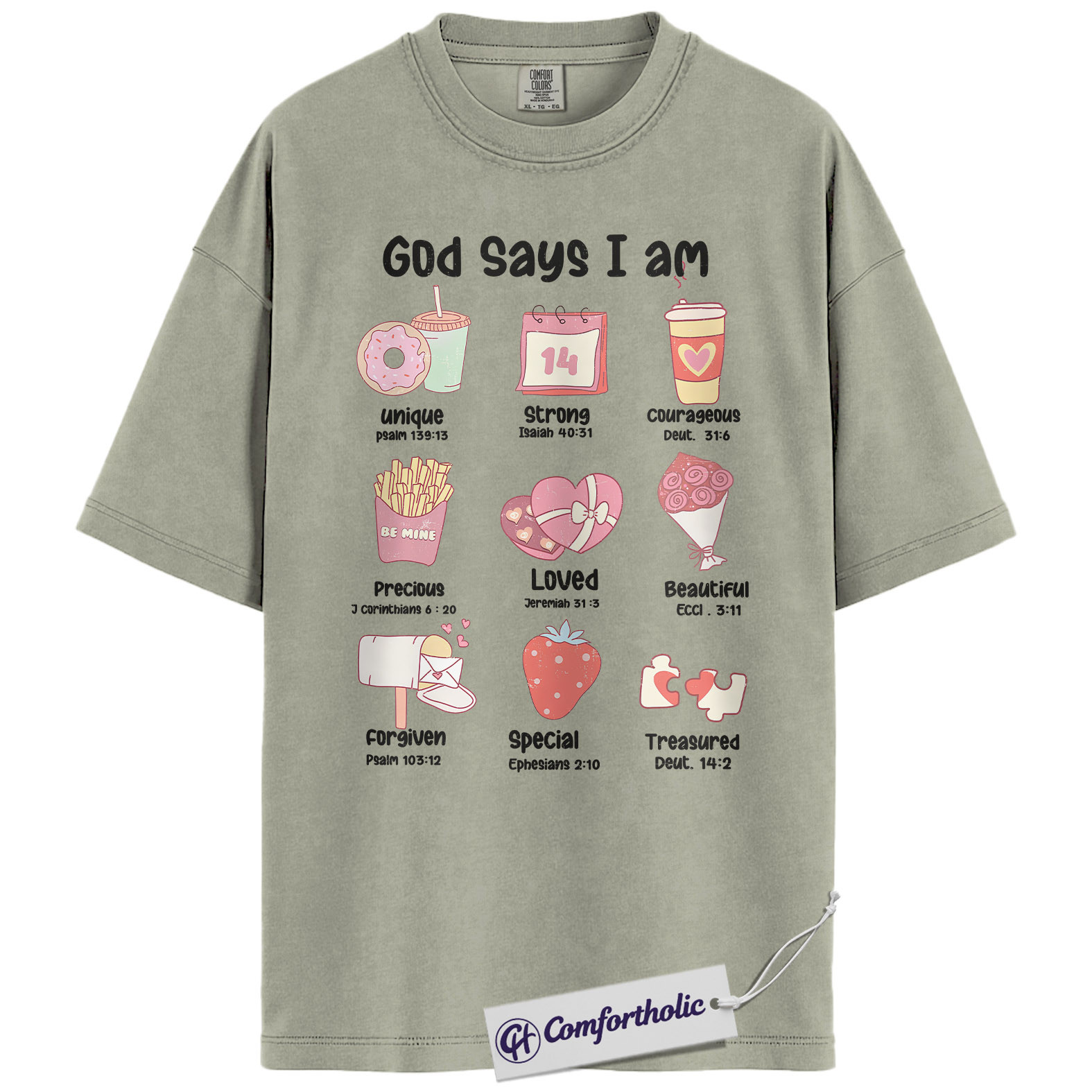 God Says I Am Shirt, Christian Valentine Graphic Tee, Faith Based Bible Verse T-Shirt, Inspirational Valentine's Day Gift for Women, Comfort Colors Shirt - Image 7