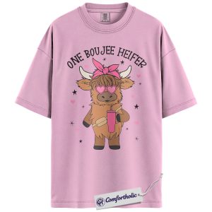 Boujee Heifer Shirt, Cute Highland Cow Valentine Graphic Tee, Western Country Girl Aesthetic T-Shirt, Fun Gift for Cow Lovers, Comfort Colors Shirt
