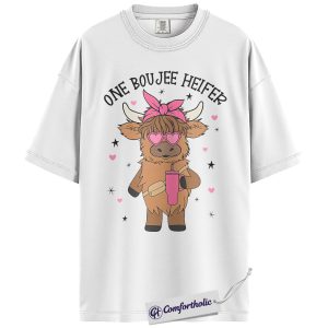 Alternative view of Boujee Heifer Shirt, Cute Highland Cow Valentine Graphic Tee, Western Country Girl Aesthetic T-Shirt, Fun Gift for Cow Lovers, Comfort Colors Shirt