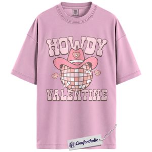 Howdy Valentine Shirt, Cowgirl Disco Heart Graphic Tee, Western Valentine T-Shirt, Cute Valentine's Day Gift for Women, Comfort Colors Shirt