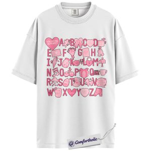 Alternative view of Valentine Alphabet Shirt, Cute A–Z Pink Graphic Tee, Classroom Teacher Valentine T-Shirt, Sweet Gift for Teachers & Students, Comfort Colors Shirt