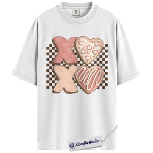 Alternative view of XO Valentine Shirt, Aesthetic Checkerboard Heart Graphic Tee, Cute Valentine T-Shirt for Women, Neutral Tone Valentine's Day Gift for Her, Comfort Colors Shirt