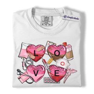 Alternative view of Nurse Love Valentine Shirt, Cute Medical Heart Graphic Tee, Healthcare Worker Valentine T-Shirt, Sweet Gift for Nurses, Comfort Colors Shirt