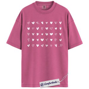 Heart Valentine Shirt, Hand Drawn Cute Heart Graphic Tee, Aesthetic Valentine T-Shirt for Women, Valentine's Day Outfit Gift for Her, Comfort Colors Shirt
